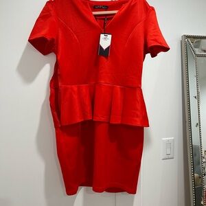 Red Peplum body con Dress